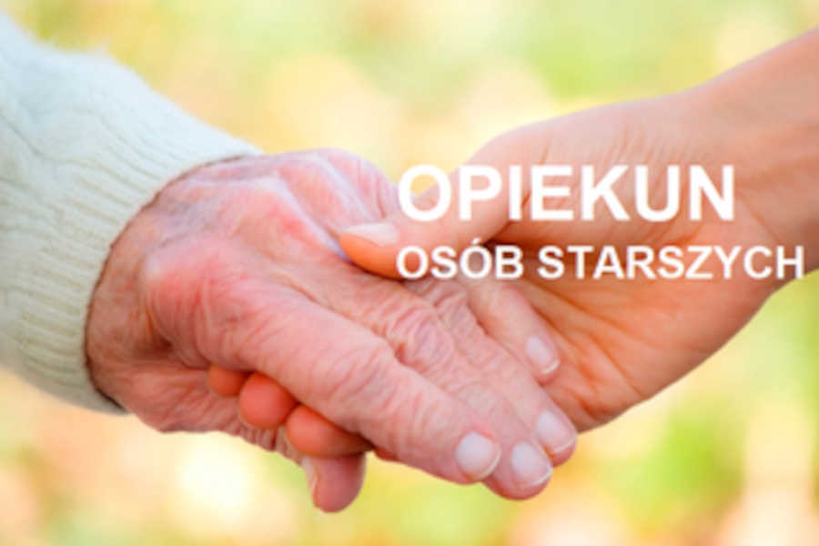 Ręce, napis Opiekun osób starszych